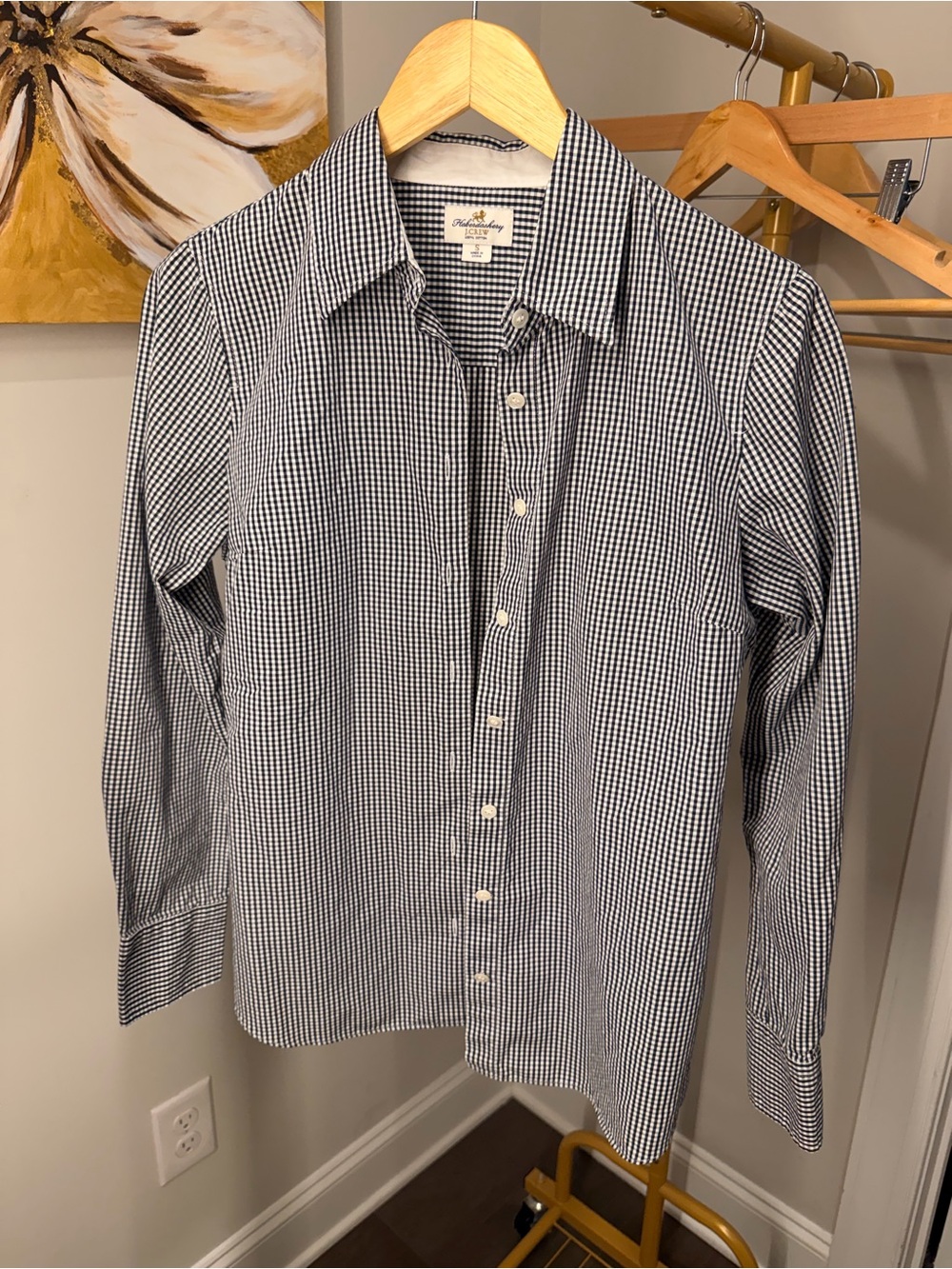 J. Crew Navy and White Gingham Button-Up Shirt - Men's